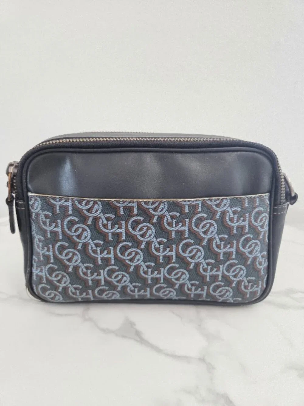 Unisex Vintage Coach Monogram Signature Crossbody Shoulder Bag Blue Black